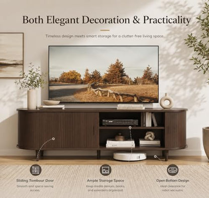 58" Mid-Century Modern TV Stand with Sliding Doors, view 6
