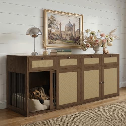 2-Piece Dog Crate Furniture, Left, 80 Inch, Dark Oak, view 2
