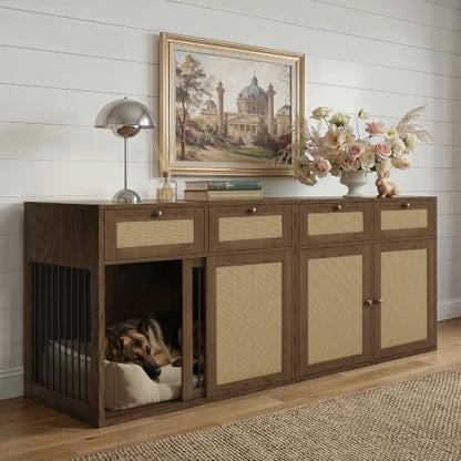 2-Piece Dog Crate Furniture, Left, 80 Inch, Dark Oak, view 2
