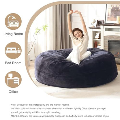 Bean Bag Chair for Adults Soft Comfy Bean Bag for Adults, Cozy Reading Chair, Large Round Bean Bag Couch, Versatile Living Room & Bedroom Chairs (Blue, 6FT)