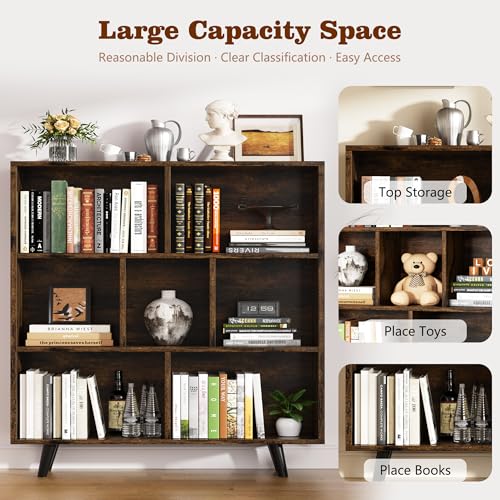 Cube Storage Organizer, 3 Tier Mid-Century Bookcase with Legs Cubeicals Retro Wood Organizer Storage Bookcase, Freestanding Open Book Shelves for Bedroom,Living Room,Office(Brown)