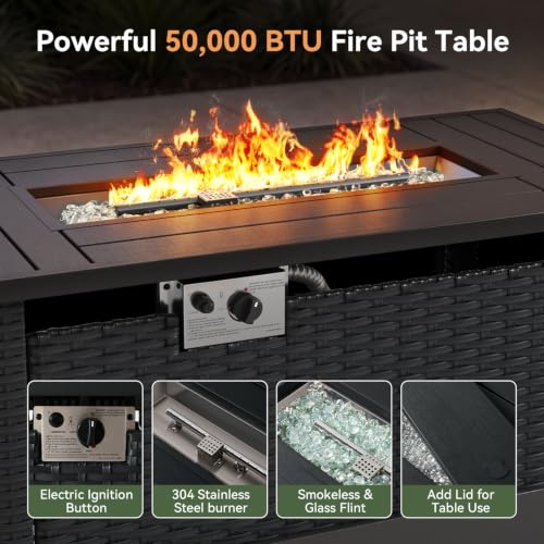 Patio Furniture Set, Aluminum Patio Set with Fire Pit Table and 5" Thicken & Washable Cushion, Waterproof Outdoor Furniture, Outdoor Couch Sectional for Backyard (7 Seats/F, Grey)
