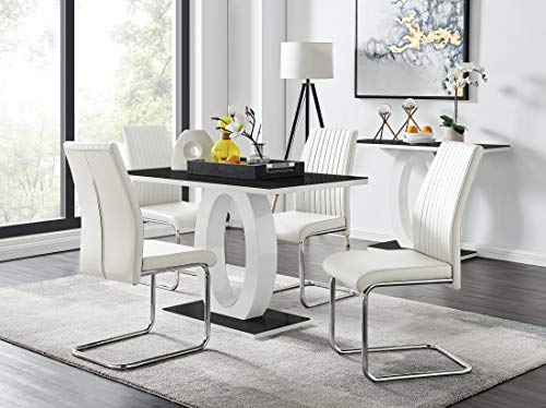 Giovani Black White High Gloss Glass Dining Table and 4 White Lorenzo Chairs Set