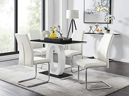 Giovani Black White High Gloss Glass Dining Table and 4 White Lorenzo Chairs Set