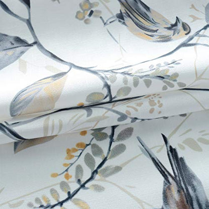 Gray Birds Valance for Kitchen Windows Floral Print Window Shades Rod Pocket Curtain Valances for Cafe Farmhouse, 52''x14'', One Piece