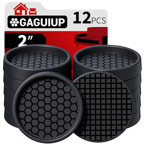 Non Slip Furniture Pads - 2" Anti Skid Caster Cups, 12PCS Round Furniture Coasters for Hardwood Floors, Anti Slide Furniture Cup Bed Couch Floor Protectors,Furniture Stoppers to Prevent Sliding(Black)