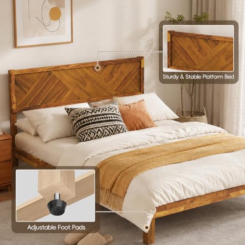 62" Queen Bed Frame with Headboard, Wood Platform Bed Frame Queen Size, view 6