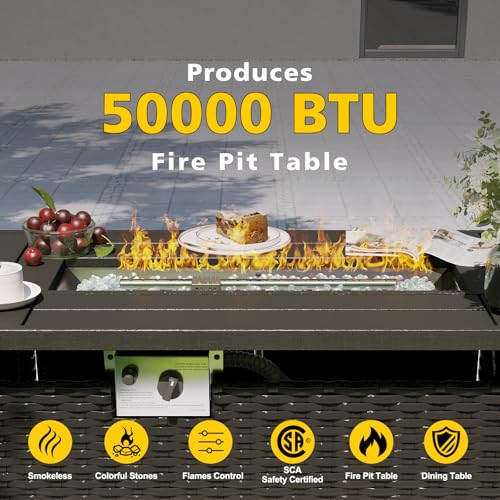Patio Furniture Set with Fire Pit Table, 5 Piece Outdoor Sectional Sofas, Wicker Rattan Outdoor Furniture with Thickened Cushion for Backyard, Garden Begin