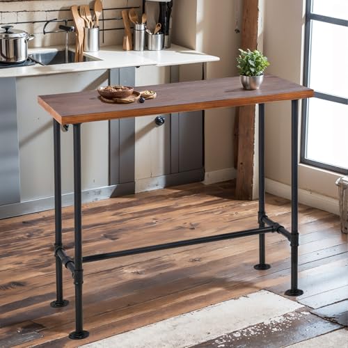 DIY Industrial Design Pipe Dining Table Casual Pub BAR Laptop Table Modern Studio Wood and Metal Rectangular Dining Table homeoffice Desk Breakfast high bar Table Brown Desktop 43.3" × 19.7"