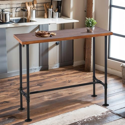 DIY Industrial Design Pipe Dining Table Casual Pub BAR Laptop Table Modern Studio Wood and Metal Rectangular Dining Table homeoffice Desk Breakfast high bar Table Brown Desktop 43.3" × 19.7"