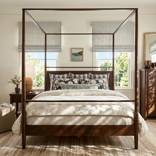 LUMISOL Canopy Bed Frame Queen, Solid Wood Canopy Bed Frame with Four Poster, view 6