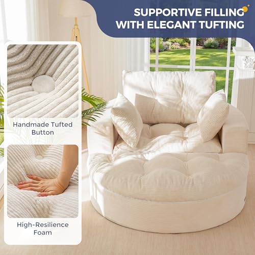 Oversized Round Chaise Lounge Sofa, Boneless Chair with Ottoman, view 6