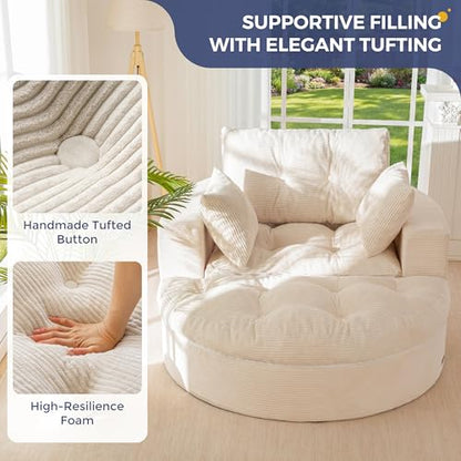 Oversized Round Chaise Lounge Sofa, Boneless Chair with Ottoman, view 6