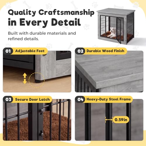 3-in-1 Wooden Dog Crate Furniture, Side Table & Kennel with Cushion, view 5