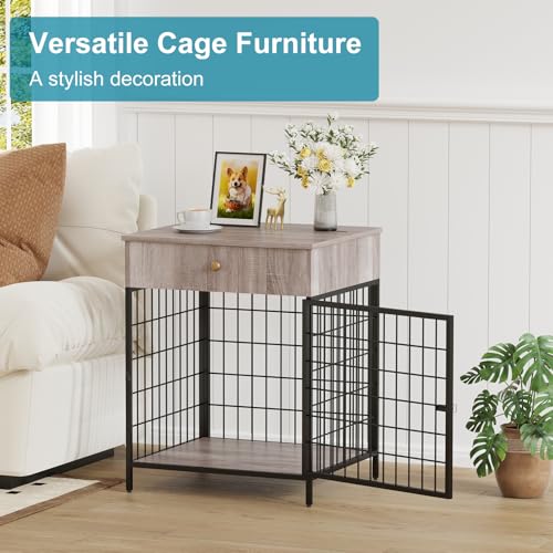 Decorative Grey Steel-Tube Dog Kennel Table with Drawer, view 4