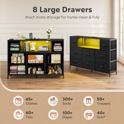 LED TV Stand for 55 Inch TV, 8 Drawers, Black, view 8