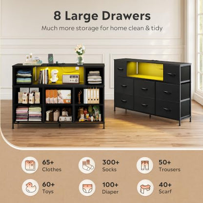 LED TV Stand for 55 Inch TV, 8 Drawers, Black, view 8