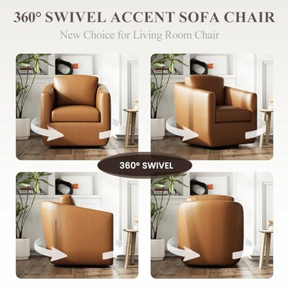 360° Swivel Accent Chair Set of 2 with Pillow - Comfy Living Room Armchair No-Sag Foam & Sturdy Metal Base, Fully Assembled Swivel Accent Single Sofa for Bedroom Living Room, Office, Brown