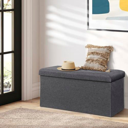 30Inches Storage Ottoman Bench, Folding Footrest Padded Seat, Storage Chest Long Shoes Bench with Divider, Holds up to 660 lbs, for Living Room, Entryway, Bedroom, Dark Gray