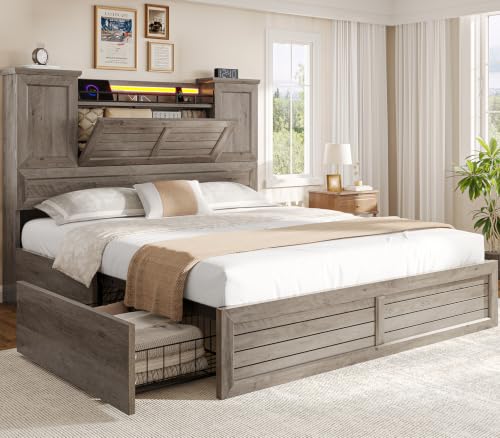 Queen Bed Frame with Headboard and Storage Cabinets, view 2