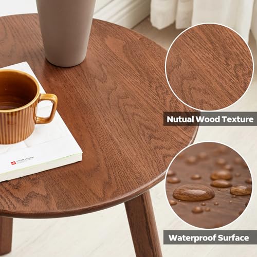 100% Solid Oak Round Side Table, Small Side Table for Small Spaces, view 6