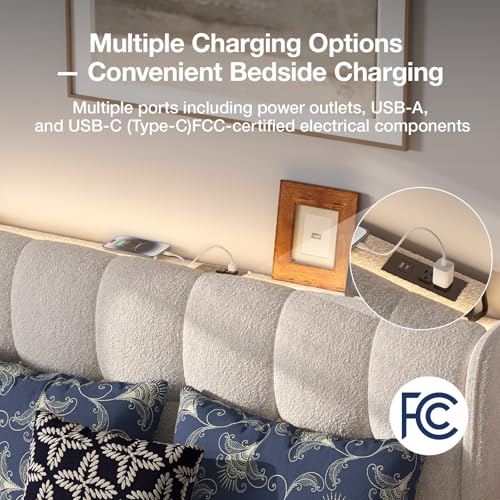 Queen Bed Frame with Charging Station & LED Lights, view 7