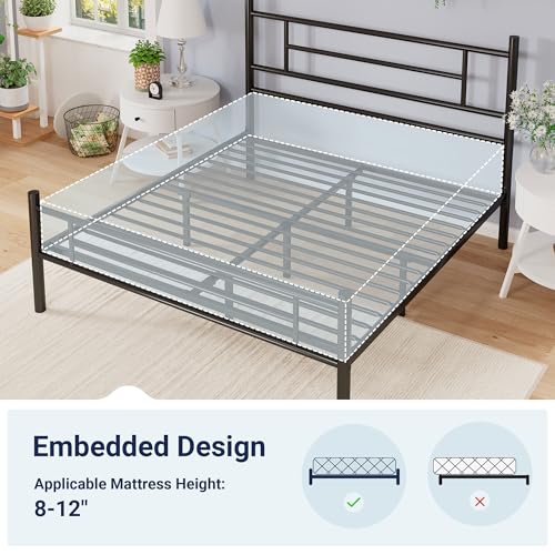 Full Size Metal Bed Frame with Headboard and Footboard Black, view 8