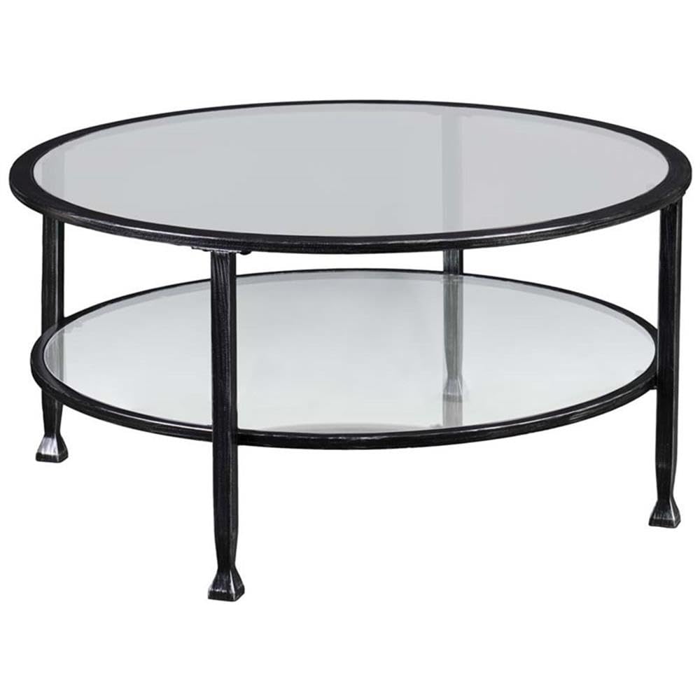 SEI Furniture Jaymes Round Glass Top Coffee Table in Black