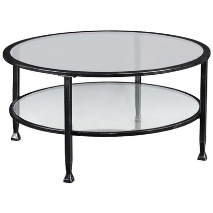 SEI Furniture Jaymes Round Glass Top Coffee Table in Black
