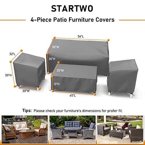 Outdoor Waterproof Patio Furniture Covers 4-Piece Set for Chairs, Loveseat and Coffee Table, Grey