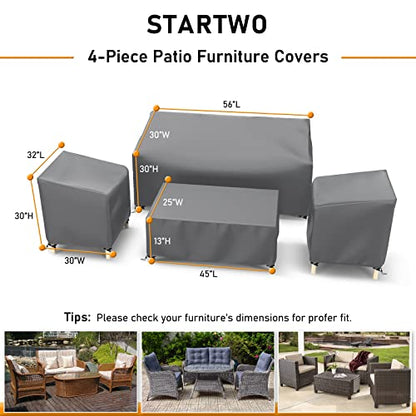 Outdoor Waterproof Patio Furniture Covers 4-Piece Set for Chairs, Loveseat and Coffee Table, Grey