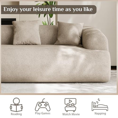 91" Boneless Couch,Cloud Couch,Chenille Curved Sofa with 3 Seater and 3 Pillows, Modern Compression Sofa for Living Room, Bedroom and Apartment, No Assembly Required, Light Brown
