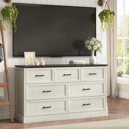 Farmhouse 7 Drawer Dresser for Bedroom, 55" White Dresser with TV Stand, view 7