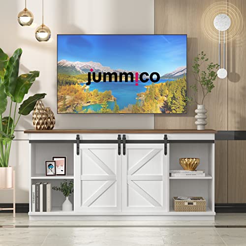 TV Stand for 65 Inch TV, Sliding Barn Doors, Bright White, view 3