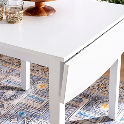 Torino White 30" Square Drop Leaf Table - 30" X 48" Fully Extended