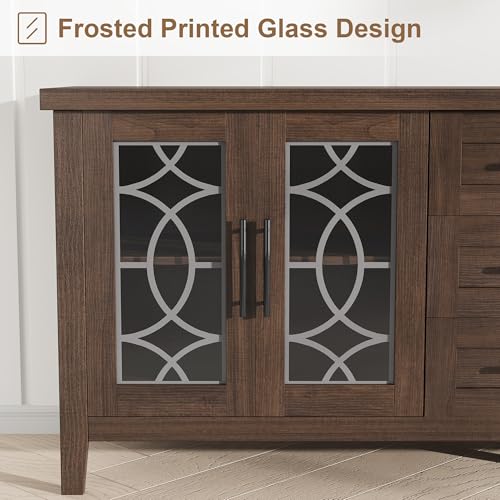 Farmhouse TV Stand with Glass Door for 65-70 Inch TV, Entertainment Center, view 5