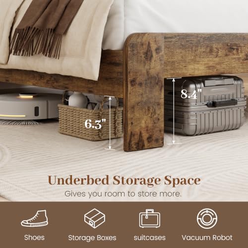 Rustic Brown 2-tier bed frame with charging station and light, view 7