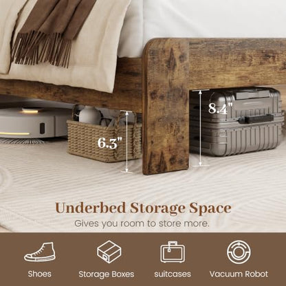 Rustic Brown 2-tier bed frame with charging station and light, view 7