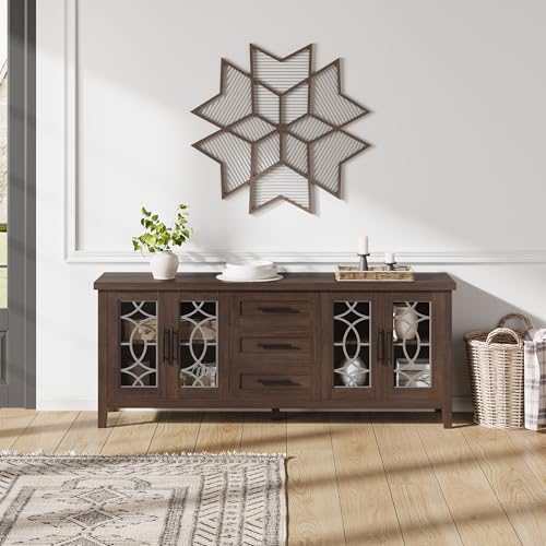 Farmhouse TV Stand with Glass Door for 65-70 Inch TV, Entertainment Center, view 4