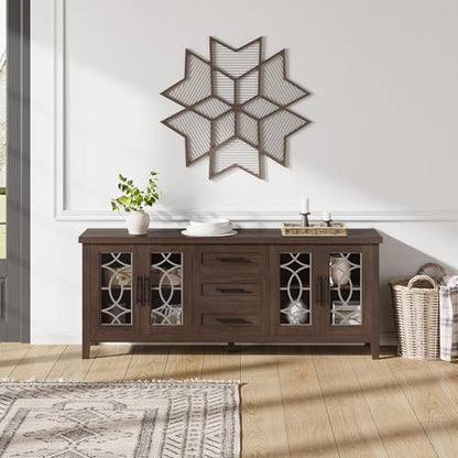 Farmhouse TV Stand with Glass Door for 65-70 Inch TV, Entertainment Center, view 4
