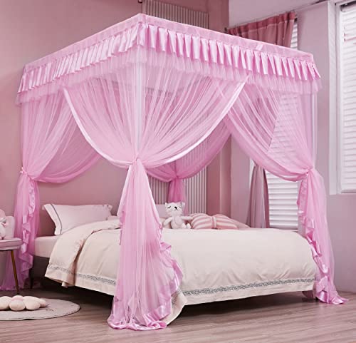 4 Corners Post Canopy Bed Curtains for Girls Full Size, view 4