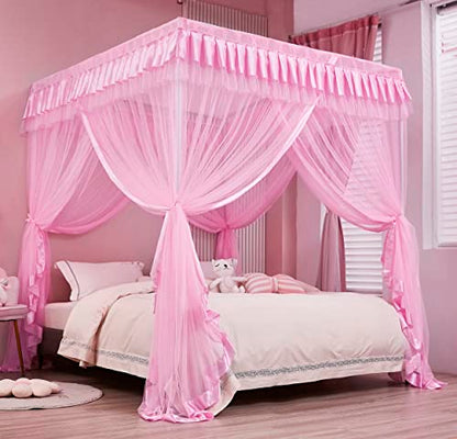 4 Corners Post Canopy Bed Curtains for Girls Full Size, view 4
