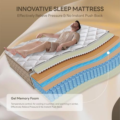 Queen Size Mattress Medium Firm, USA Made, 12 Inch Hybrid Mattress in a Box, Gel Memory Foam, Fiberglass Free, Individual Pocket Springs for Pressure Relief, CertiPUR-US Certified