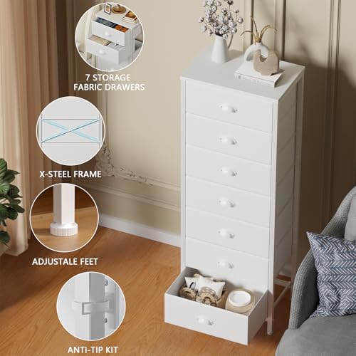 White Tall Dresser for Bedroom, Chest of Drawer with Fabric Drawer, view 6