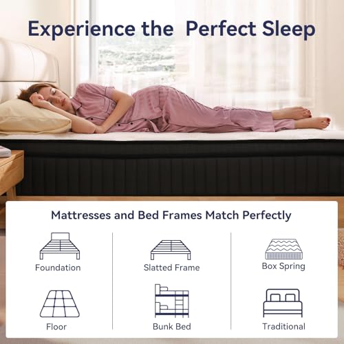 Queen Mattress, 12 Inch Queen Hybrid Mattress in a Box, Upgrade Individually Pocket Springs, Medium Firm, Pressure Relief, Breathable Comfort and Durable
