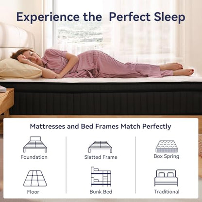 Queen Mattress, 12 Inch Queen Hybrid Mattress in a Box, Upgrade Individually Pocket Springs, Medium Firm, Pressure Relief, Breathable Comfort and Durable