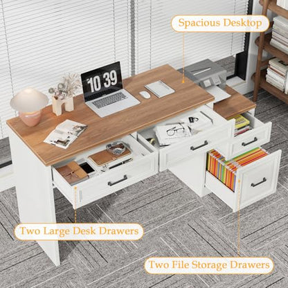 61" Farmhouse Computer Desk with Storage and File Drawer, view 4