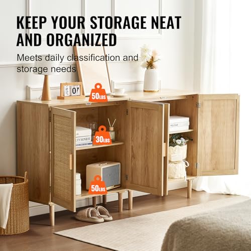 Rattan Buffet Cabinet with Storage, 4 Magnetic Doors and Adjustable Shelves, view 6