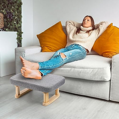 Small Footstool Ottoman, Rectangle Fabric Foot Stool Rest with Wooden Legs and Non-Slip Soft Padding, Modern Footstools Step for Couch, Desk, Office, Living Room, Bedroom, Entryway, Dogs, Gray