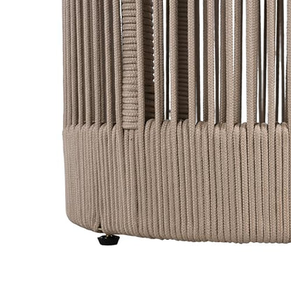 Outdoor Rattan Rope & Acacia Wood Side Table – Patio Balcony Furniture for Garden, Yard, or Indoor Use | 15” Round Top | Modern & Rustic Decor, Nightstand, End Table, or Entryway Accent (Teak+ Beige)